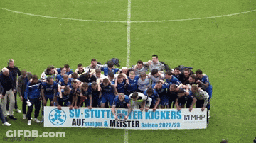 Soccer Players Posing With SV Stuttgarter Kickers Banner GIF
