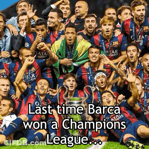 Soccer Players Posing With Trophy GIF
