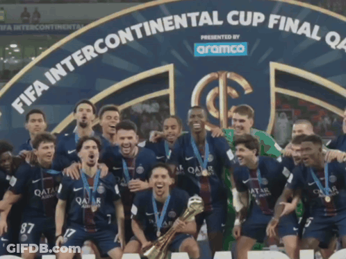 Soccer Players Posing With Trophy GIF