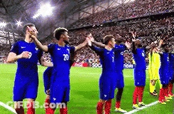 Soccer Players With Hands In The Air GIF