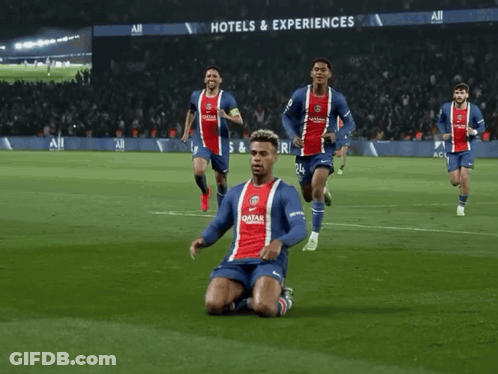 Soccer Players With Hotels & Experiences Sign GIF