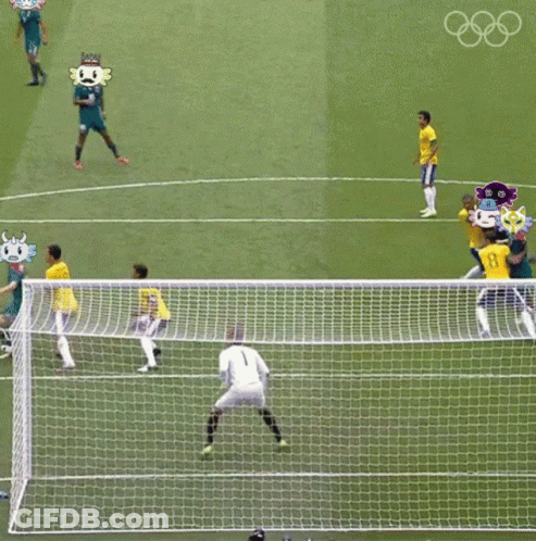 Soccer Players With Mascot Number 9 GIF
