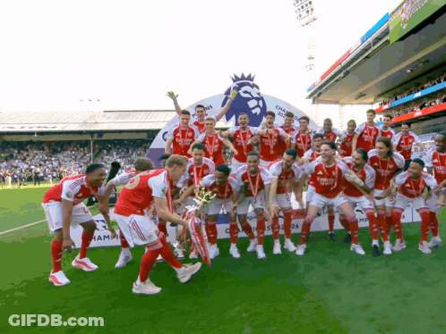 Soccer Players With Trophy Champions Sign GIF