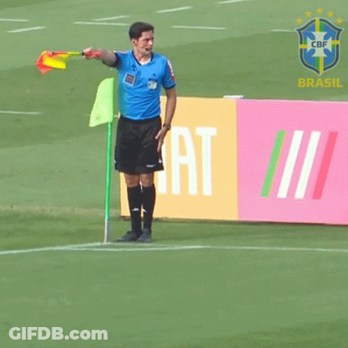 Soccer Referee Holding Flag In Front Of Brasil Sign GIF