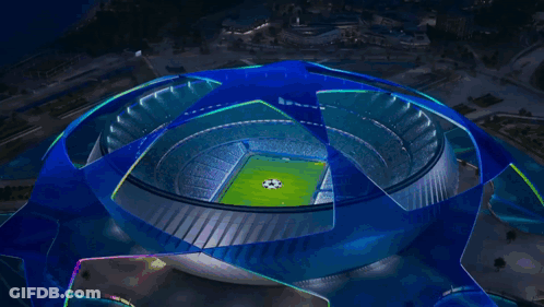 Soccer Stadium Aerial View With Champions League Logo GIF