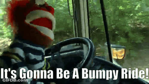 Sock Puppet Driving Bus Saying It's Gonna Be A Bumpy Ride GIF