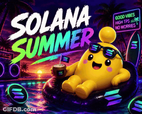 Solana Summer Ad Yellow Character Holding Drink GIF