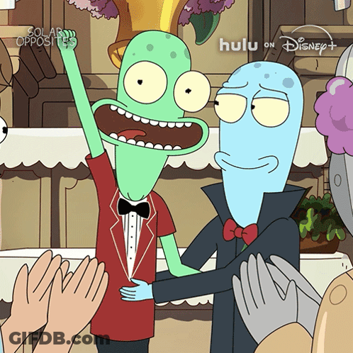 Solar Opposites Poster Two Aliens Hugging GIF