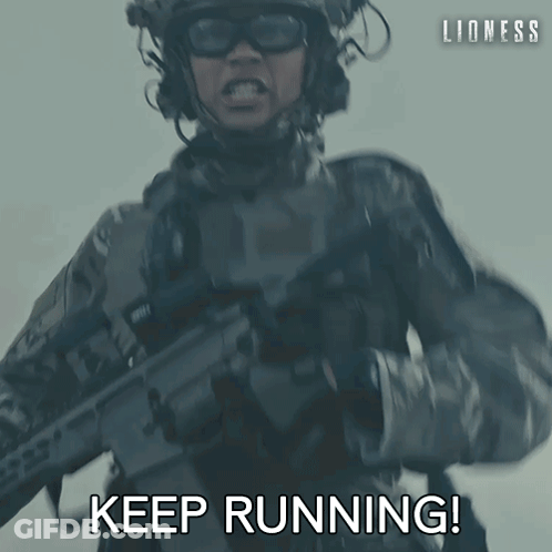 Soldier Holding Gun Saying Keep Running GIF