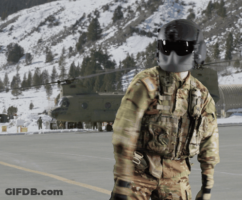 Soldier In Front Of CH-47 Helicopter GIF