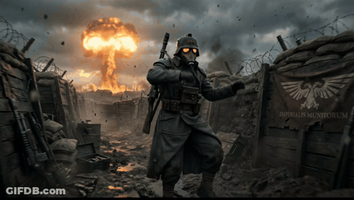 Soldier In Front Of Sign Saying Imperialis Munorum GIF