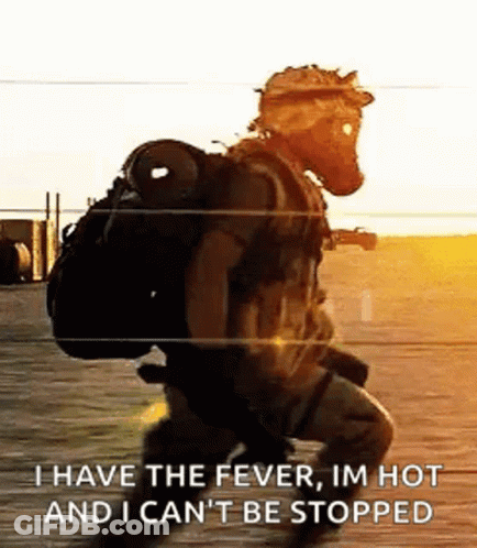 Soldier In Gas Mask Walking With Backpack GIF