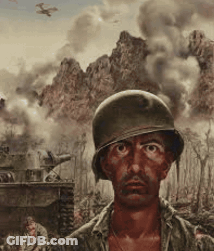 Soldier In Helmet Looking At Camera GIF