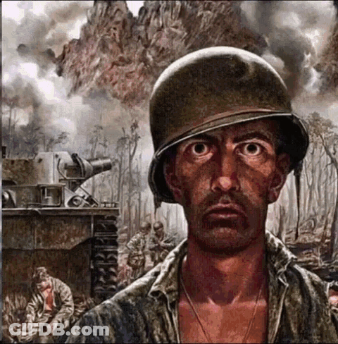 Soldier In Helmet Looking At Camera GIF