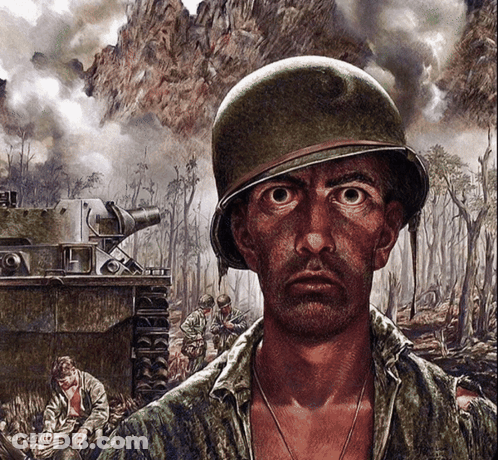 Soldier In Helmet With Tank Background GIF
