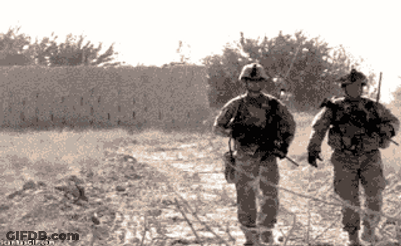 Soldier Leaving Danger Place Explosion Meme GIF