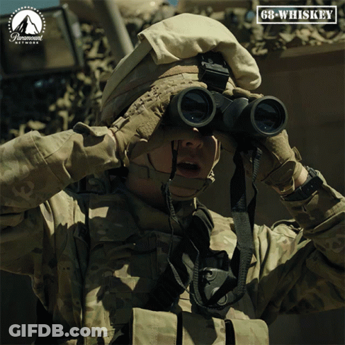 Soldier Looking Through Binoculars With Paramount Network Logo GIF
