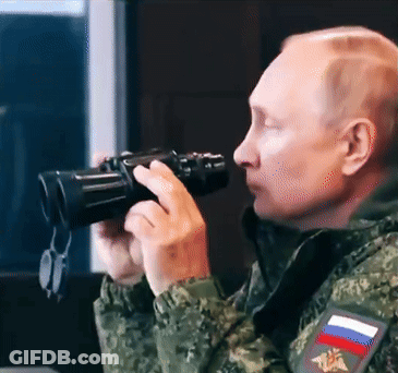 Soldier Looking Through Binoculars With Russian Flag Patch GIF