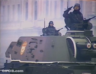 Soldier On Tank With Letter T GIF