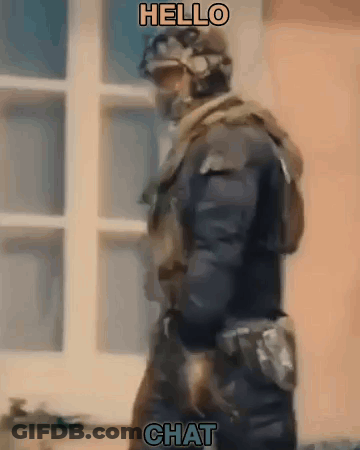 Soldier Standing At Window Saying Hello Chat GIF