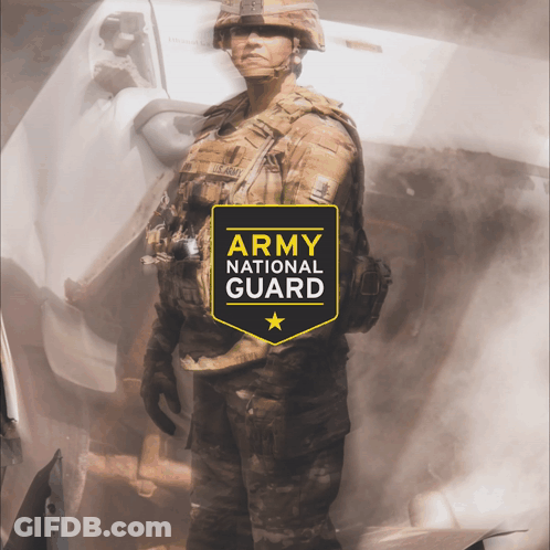 Soldier Standing In Front Of Army National Guard Airplane GIF