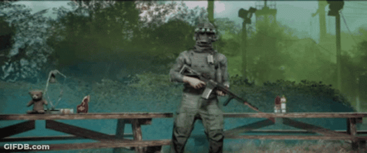 Soldier Stretching While Siren Head Standing GIF