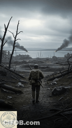 Soldier Walking Through War Zone Poster GIF