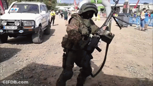 Soldier With Gun And License Plate GC-3821 AY GIF