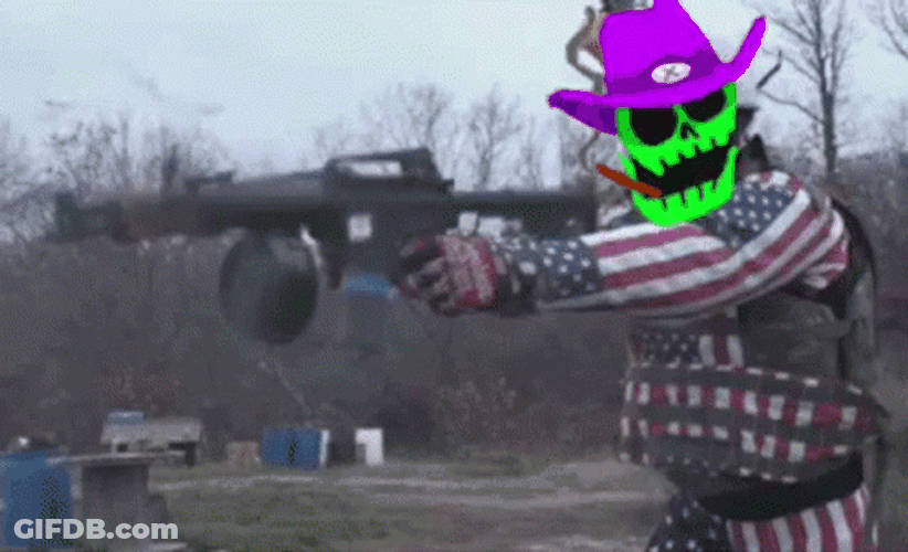Soldier With Skull Animated Head Machine Gun GIF