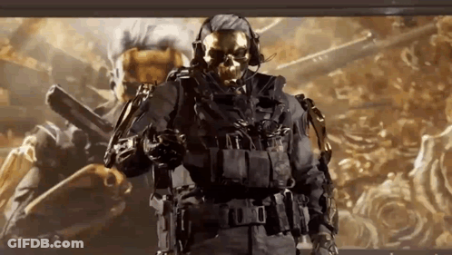 Soldier With Skull Mask Holding Gun GIF