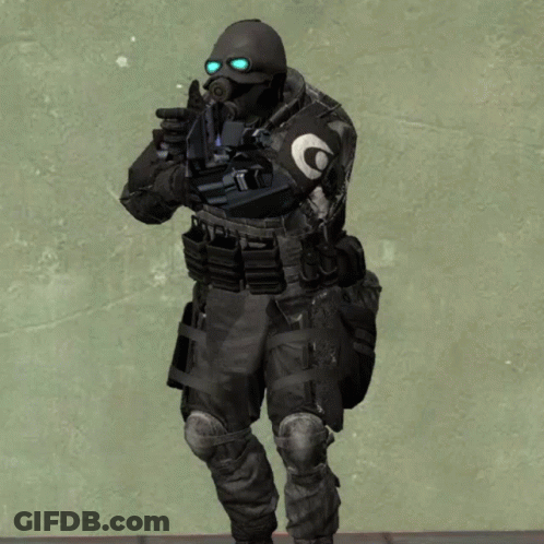Soldier With Skull On Helmet Holding Rifle GIF