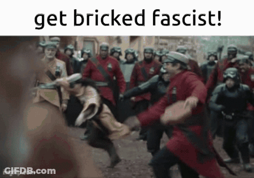 Soldiers Fighting Saying Get Bricked Fascist! GIF
