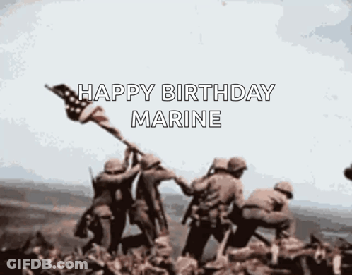 Soldiers Holding American Flag Happy Birthday Marine GIF