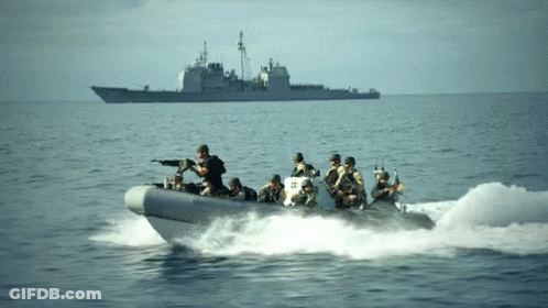Soldiers In A Boat On The Ocean GIF