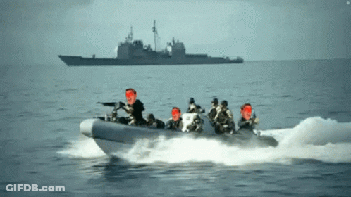 Soldiers In A Boat On The Ocean GIF