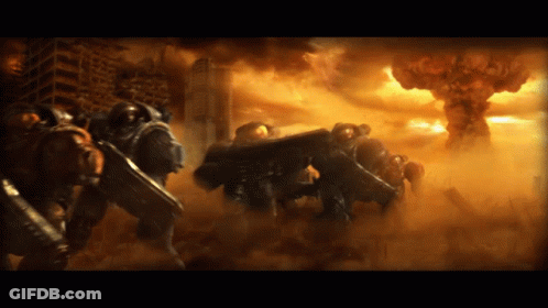 Soldiers In Front Of Nuclear Explosion GIF