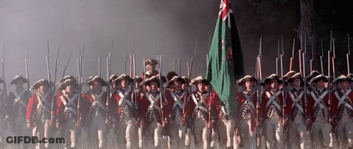 Soldiers Marching In A Line With Army Flag GIF