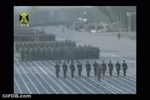 Soldiers Marching In Line On Parade Track GIF