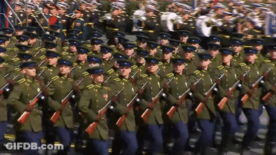 Soldiers Marching In Line With Band GIF