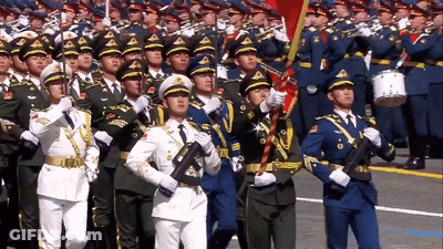 Soldiers Marching In Line With Drummer GIF