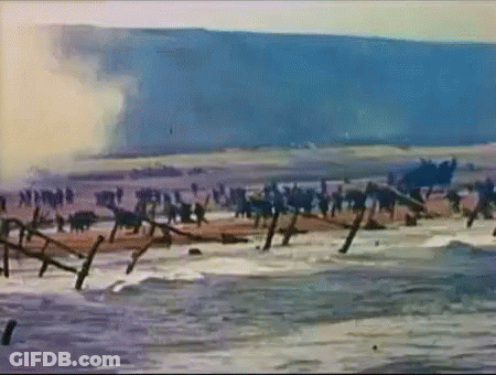 Soldiers On Beach With Barbed Wire GIF