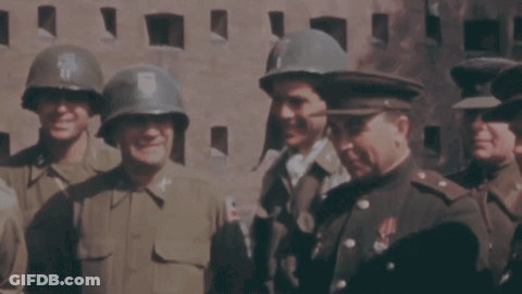 Soldiers Posing With US Army Helmet GIF