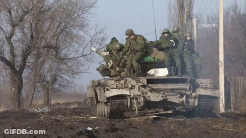 Soldiers Riding Tank Saying Сладков GIF