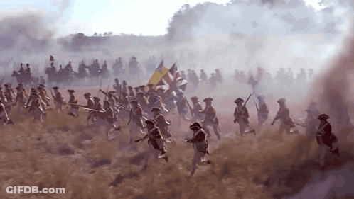 Soldiers Running Through Smoky Field GIF
