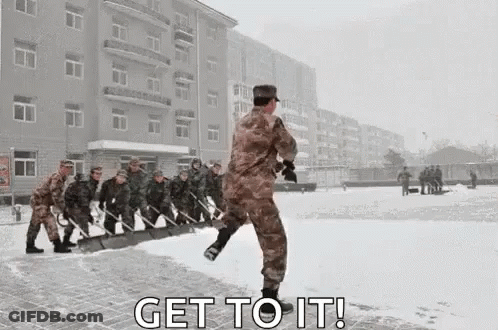 Soldiers Shoveling Snow In Field GIF
