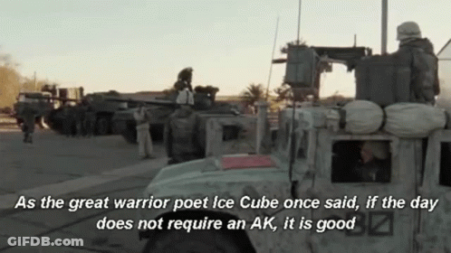 Soldiers Standing By Military Vehicle With Quote GIF