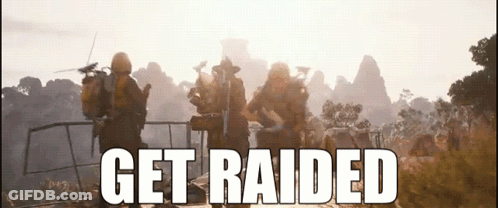 Soldiers Standing In Field Saying Get Raided GIF