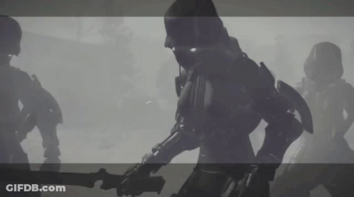 Soldiers Standing In Fog With Guns GIF