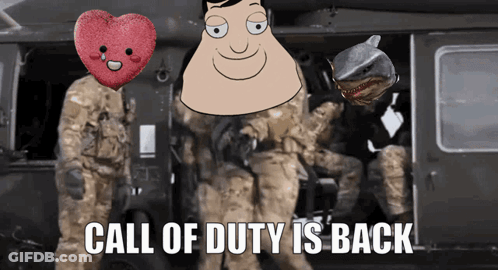 Soldiers Standing In Front Of Call Of Duty Sign GIF