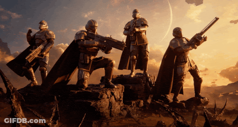 Soldiers Standing On Rock Holding Guns GIF